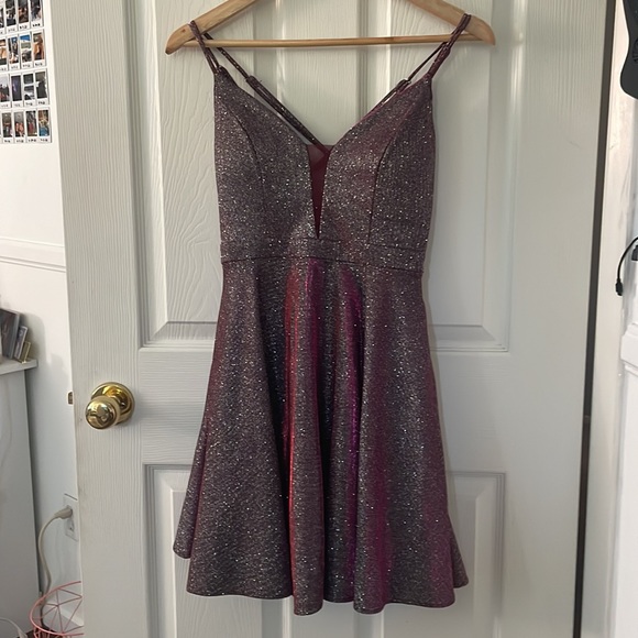 Sequin Hearts Purple Pink Metallic Mini Dress with POCKETS Size 5 - Picture 2 of 6